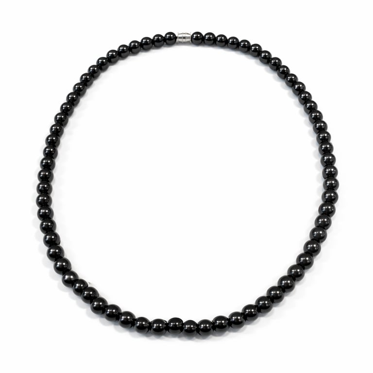 6mm hematite necklace with polished natural stone beads and magnetic clasp, minimalist black jewelry by Belle Mexico