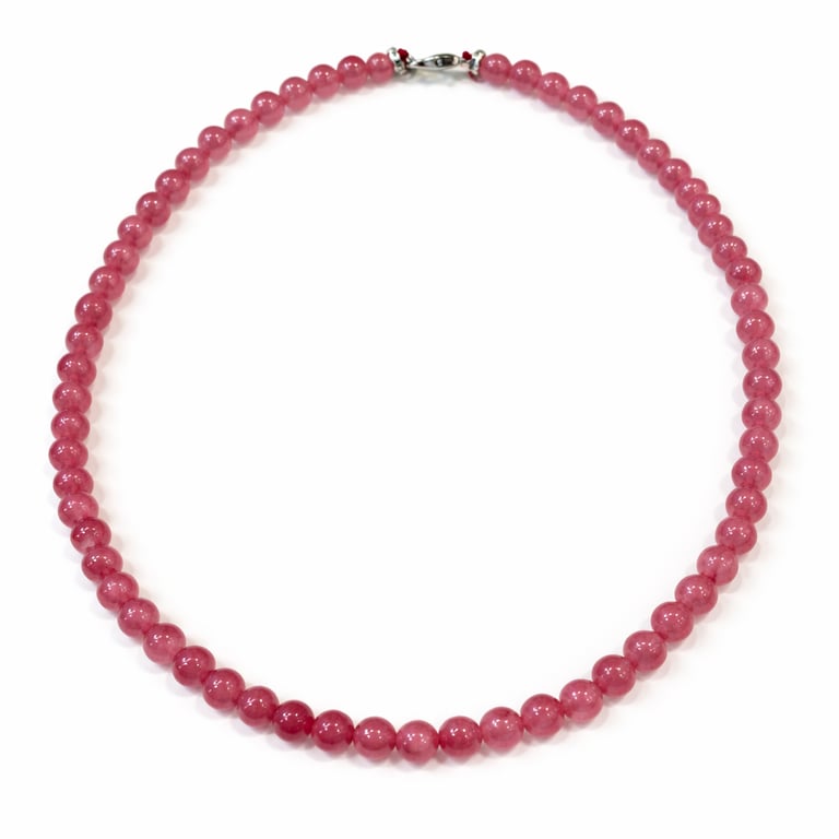 6mm pink jade necklace with natural stone beads, soft feminine jewelry handmade by Belle Mexico