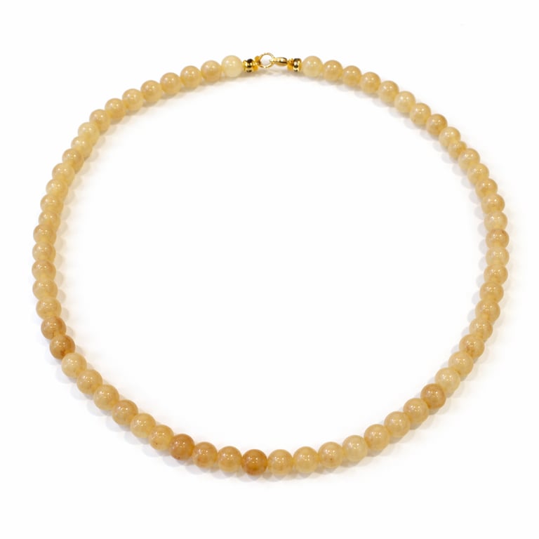 Yellow jade necklace 6mm natural stone with gold clasp handmade in Mexico City by Belle