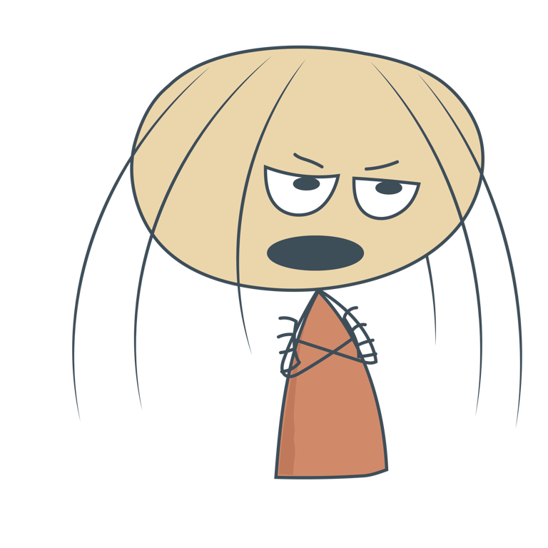 Grumpy blonde cartoon girl with long hair and arms crossed in an annoyed pose.