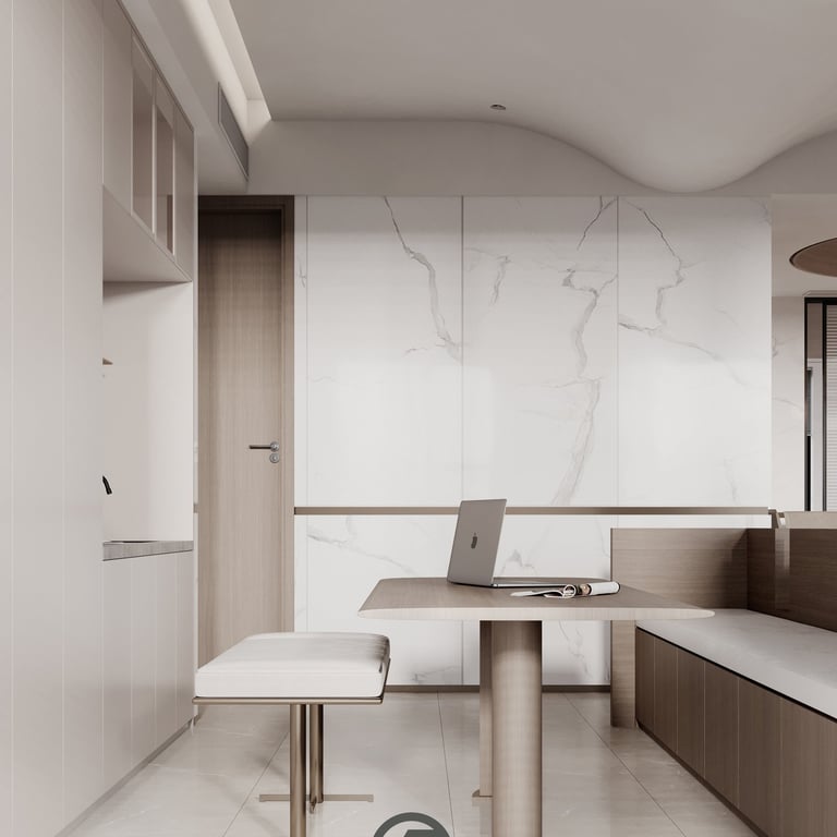 輕奢風格室內設計-大理石電視牆與金屬裝飾客廳案例-幻想空間