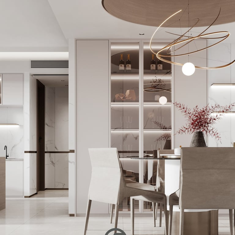 輕奢風格室內設計-大理石電視牆與金屬裝飾客廳案例-幻想空間