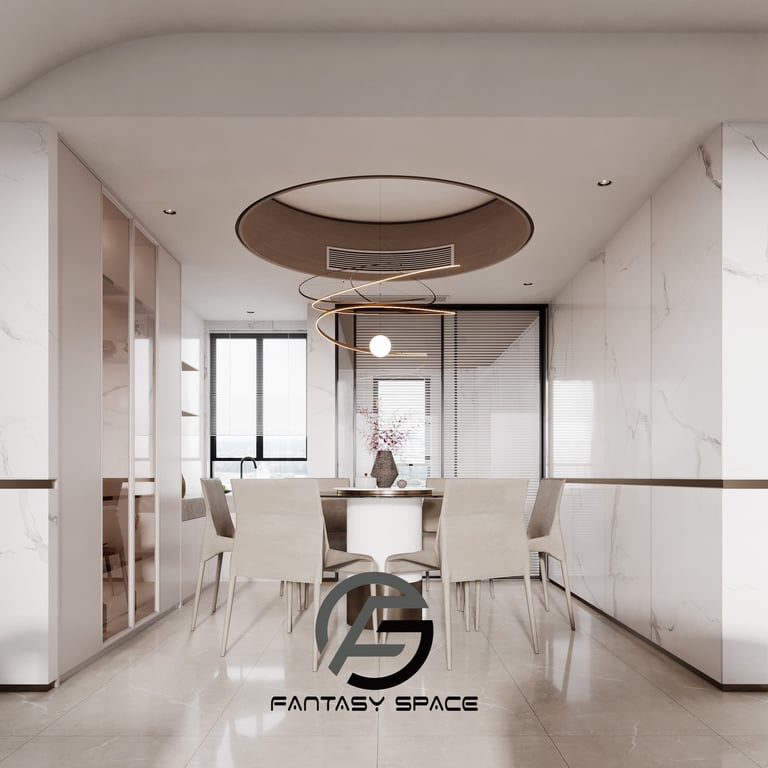 輕奢風格室內設計-大理石電視牆與金屬裝飾客廳案例-幻想空間