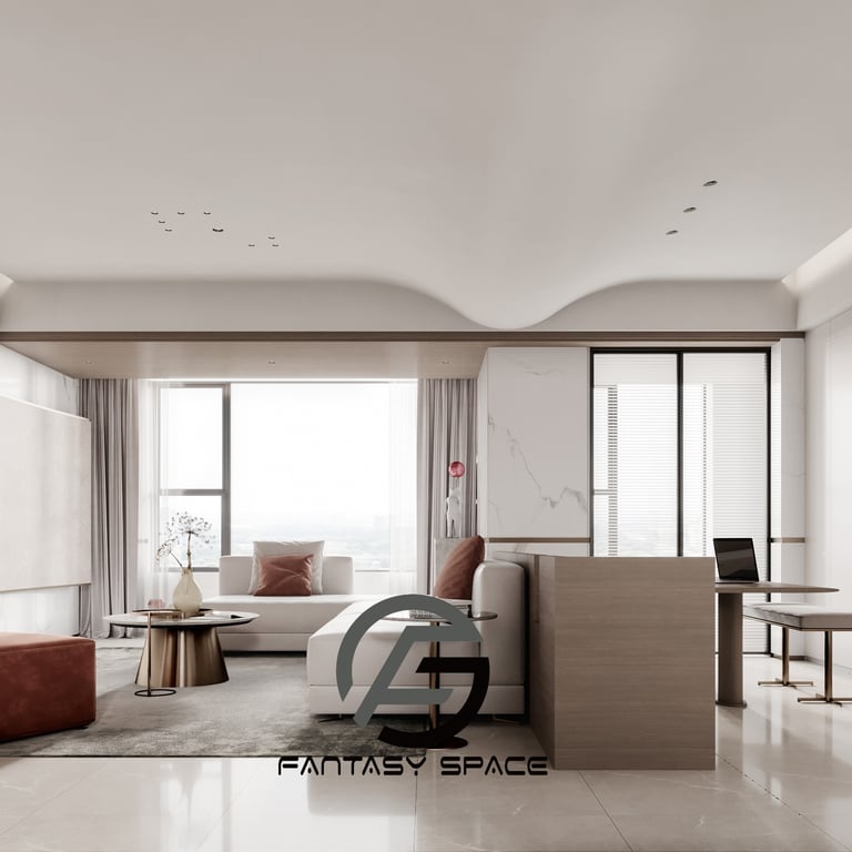 輕奢風格室內設計-大理石電視牆與金屬裝飾客廳案例-幻想空間