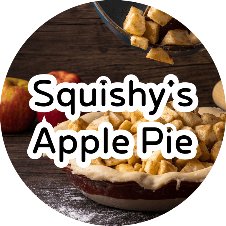 Slices of spiced apples being poured into a raw pie crust, with whole red apples and a rolling pin in the background.