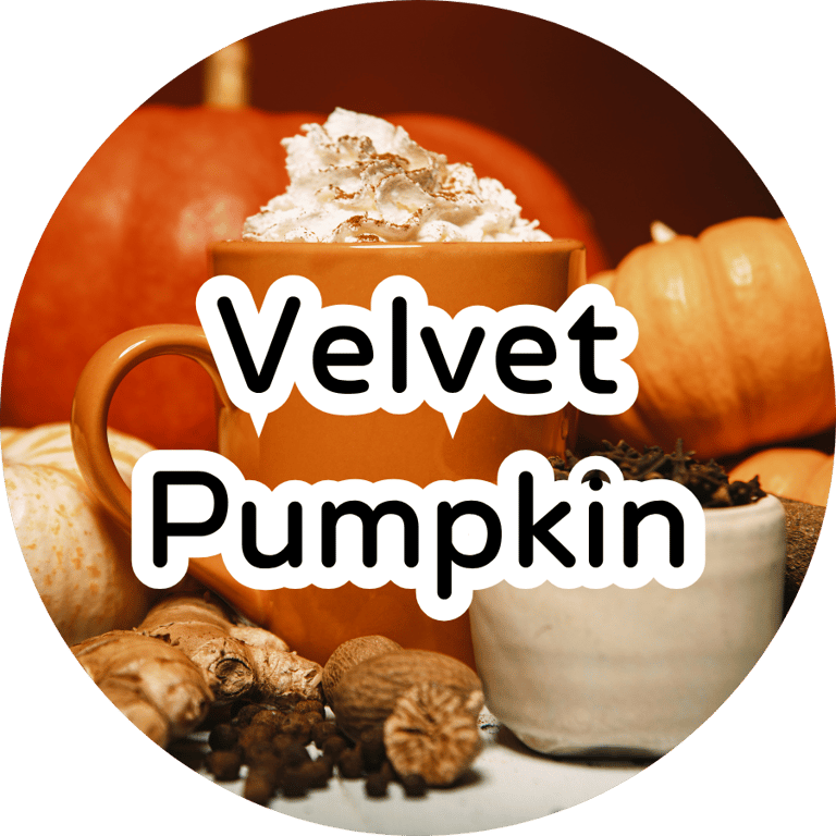 An orange mug of hot pumpkin spice drink topped with whipped cream, surrounded by whole pumpkins, ginger, and spices.