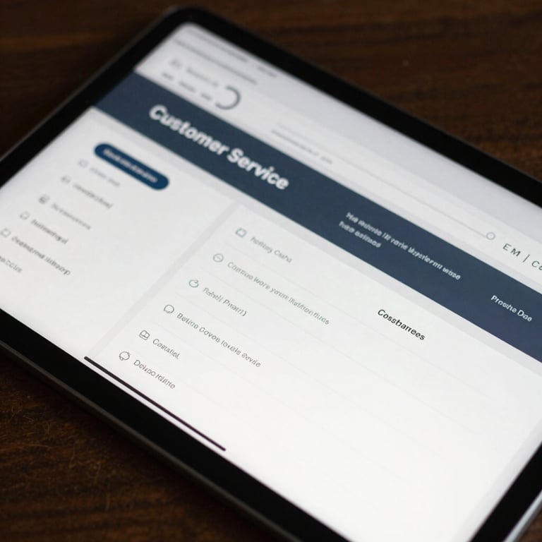 Detailed view of a tablet displaying a customer service dashboard with clean UI design.
