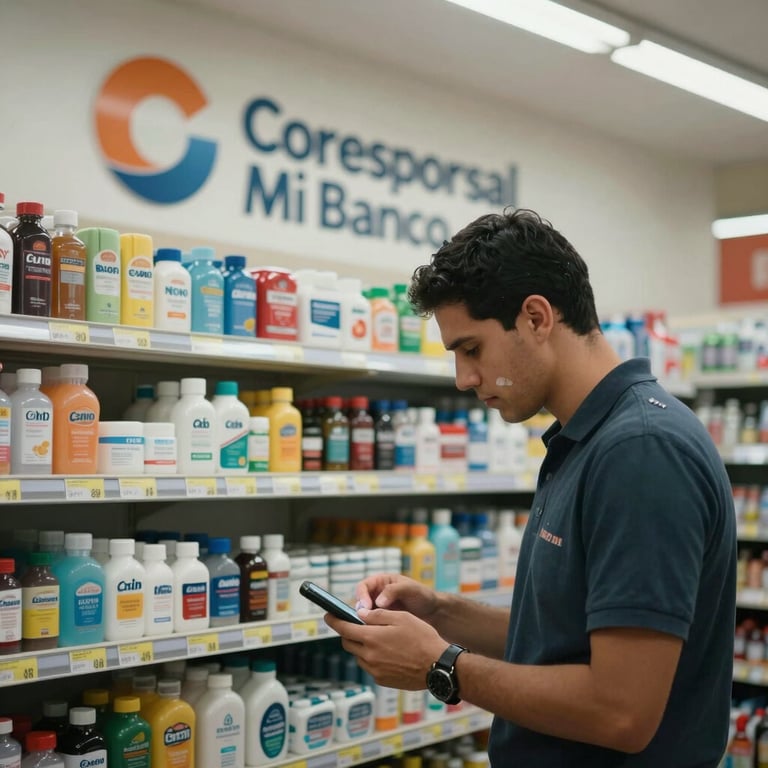The dedicated area for Corresponsal Bancario Mi Banco within the drugstore.