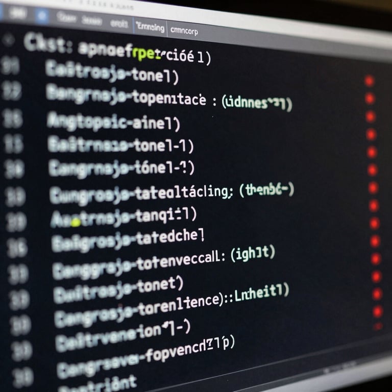 Macro shot of a terminal screen displaying database query execution plans, with subtle red status indicators on the side, high contrast technical lighting.