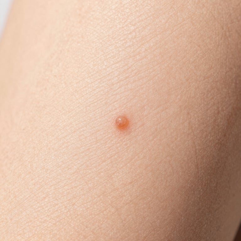 Macro clinical close-up of a small skin blemish before removal, sterile lighting, macro texture