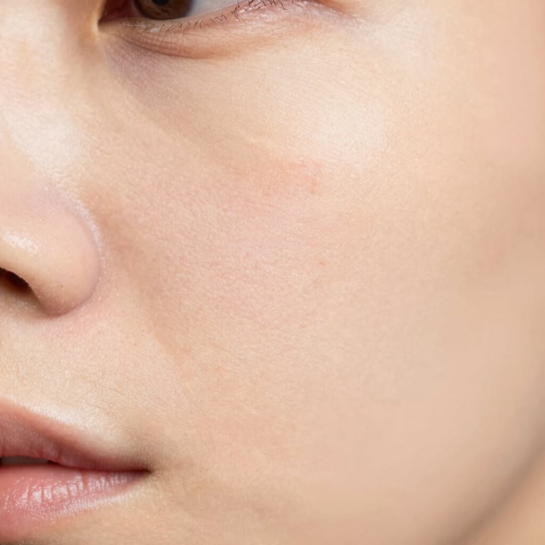 Macro clinical close-up of healed clear skin after blemish removal, soft natural light, macro texture