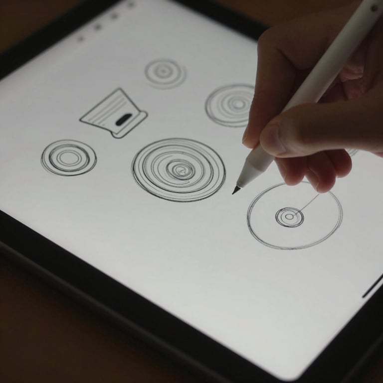 Detailed shot of a stylus drawing creative shapes on a high-resolution tablet screen, emphasizing precision and creativity.