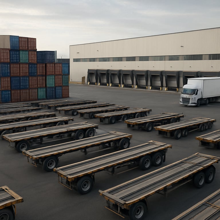 A crisp, detailed view of a supply chain logistics center with organized industrial components.