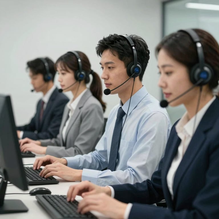 A group of call center agents working efficiently in a professional environment.