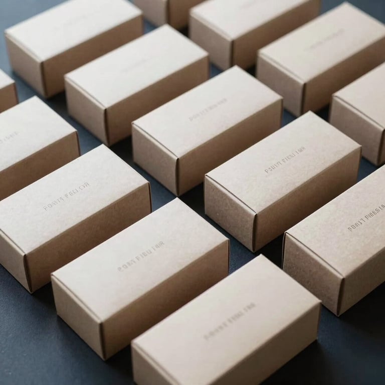 A finished set of retail product boxes arranged neatly on a dark navy surface, demonstrating structural excellence.
