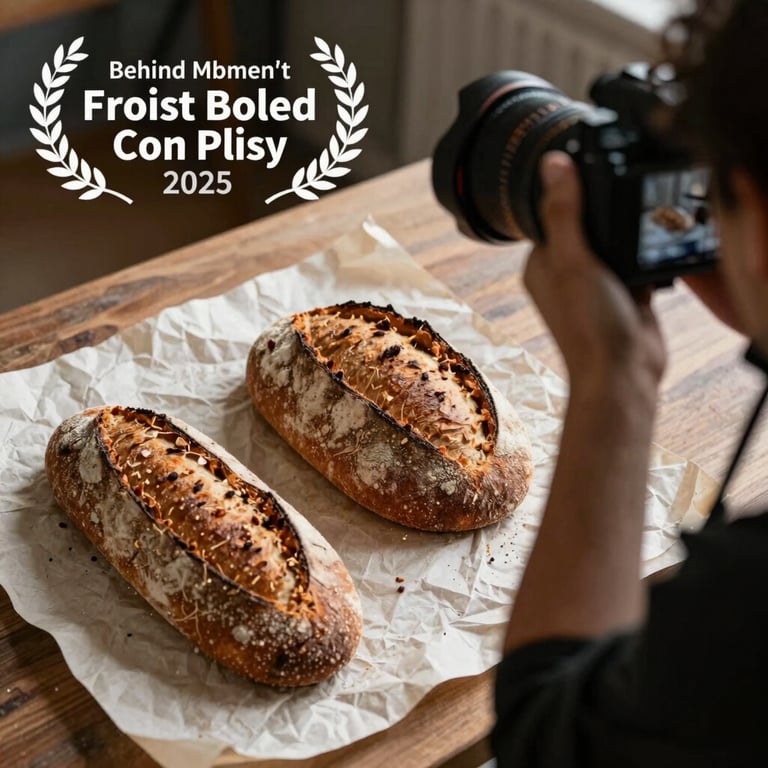 Behind-the-scenes shot of a photographer capturing a flat-lay of artisanal bread on Crisp Parchment linen.