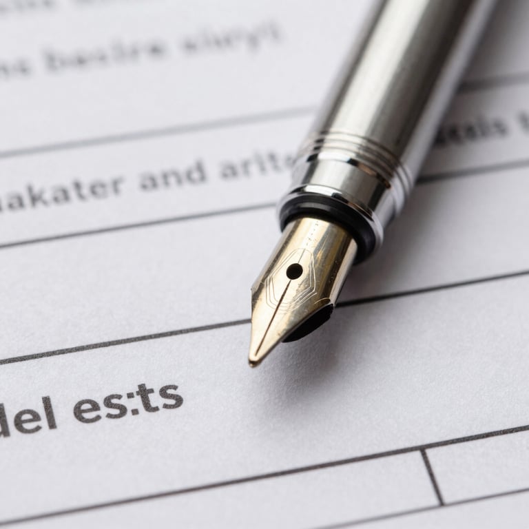 Macro shot of a high-end pen resting on a financial report, symbolizing precision and attention to detail.