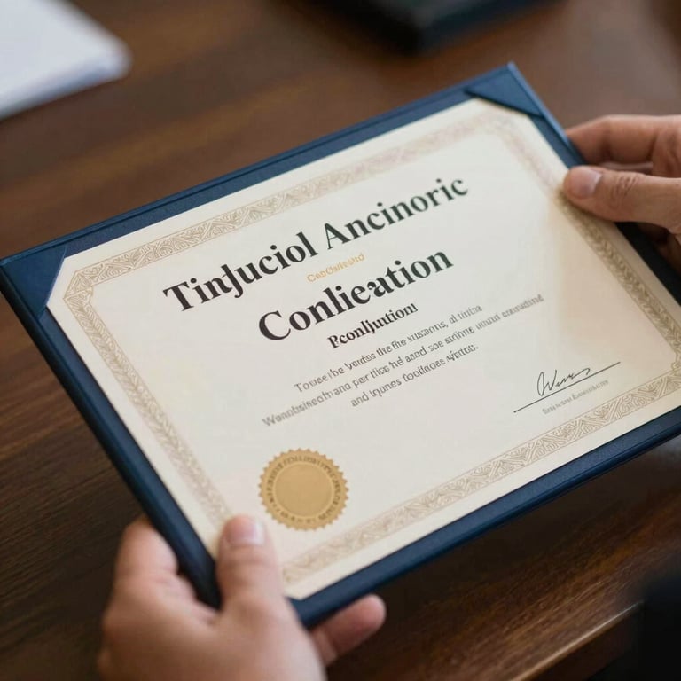 A close-up of a person receiving a certificate of completion, emphasizing growth and knowledge achievement.