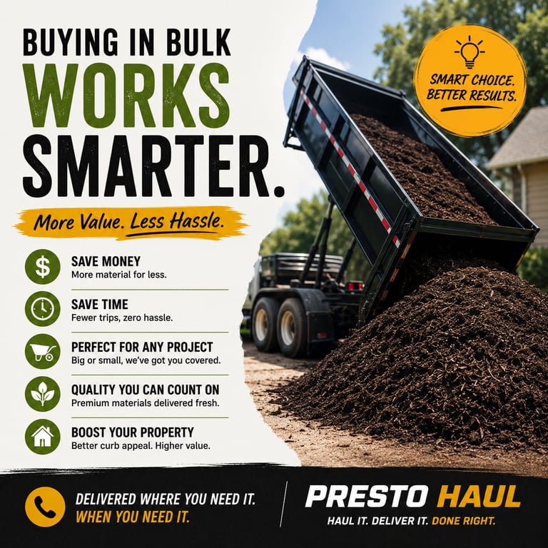 Mulch bulk delivery in a residential area