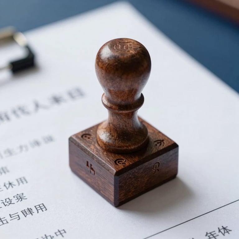 Macro shot of a legal seal on a document, emphasizing security and juridical authority in a white and dark blue palette.