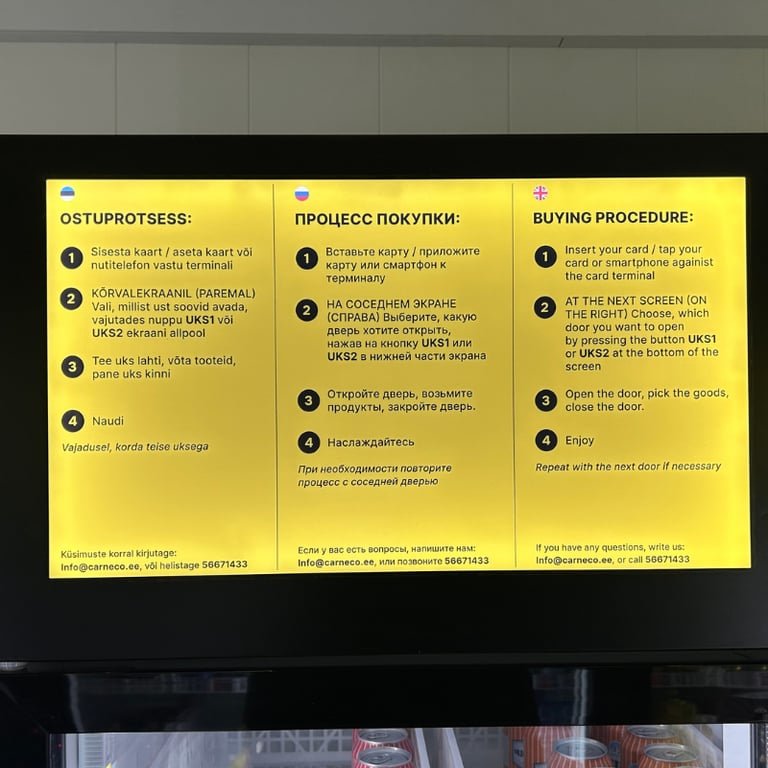 Bezpersonāla veikala lietošanas instrukcija uz ekrāna pašapkalpošanās veikalā