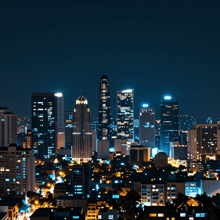 A stylish young adult in a South Asian / Indian city lounge, using a mobile device, illuminated by pale azure neon lights.