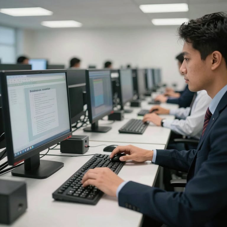An organized, high-end workstation in a South American business center, showing attention to detail and professional focus.