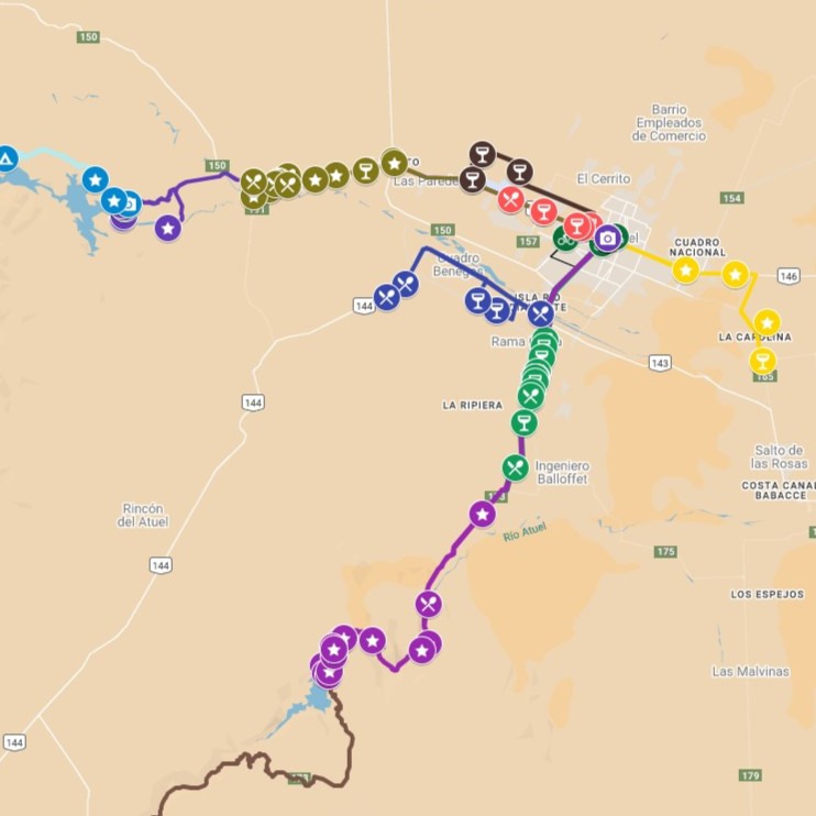 Mapa con los circuitos en bicicleta para hacer en San Rafael