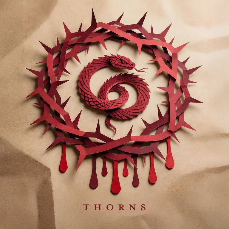 Red Crown of Thorns paper style art The Iron Remnant music