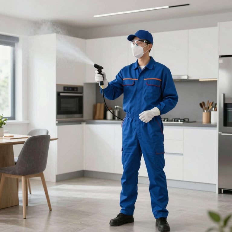 Professional pest control team treating a busy office space in Navi Mumbai.