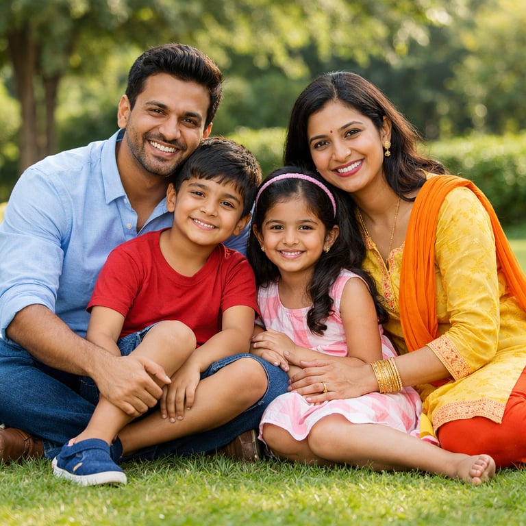 “Happy Indian family with children planning financial security with LIC insurance”