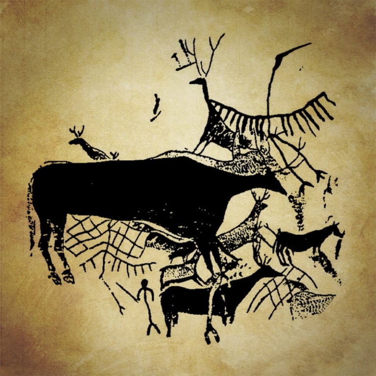 Tracing made by Juan Cabré of some of the paintings found in Cantos de la Visera II (Yecla).