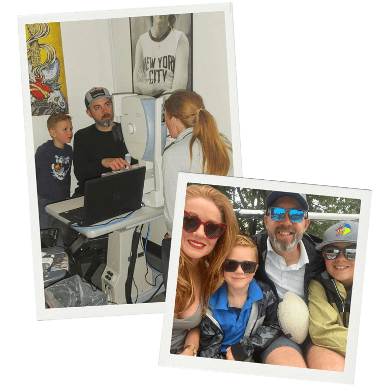 Advanced eye testing with patient, family photo of Dr Bryant