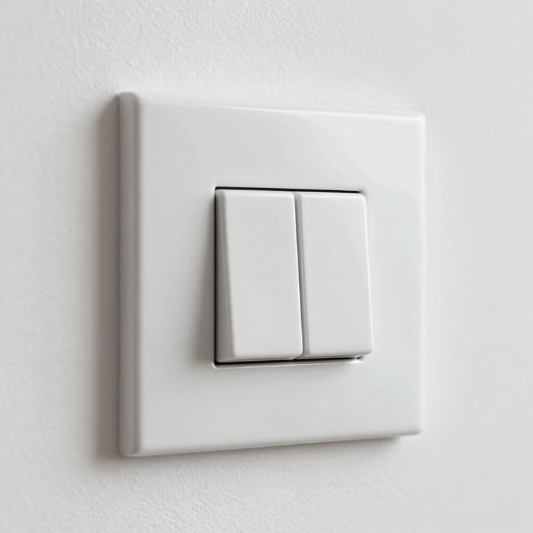 Detail of a modern light switch on a clean white wall in a designer New Zealand residence.
