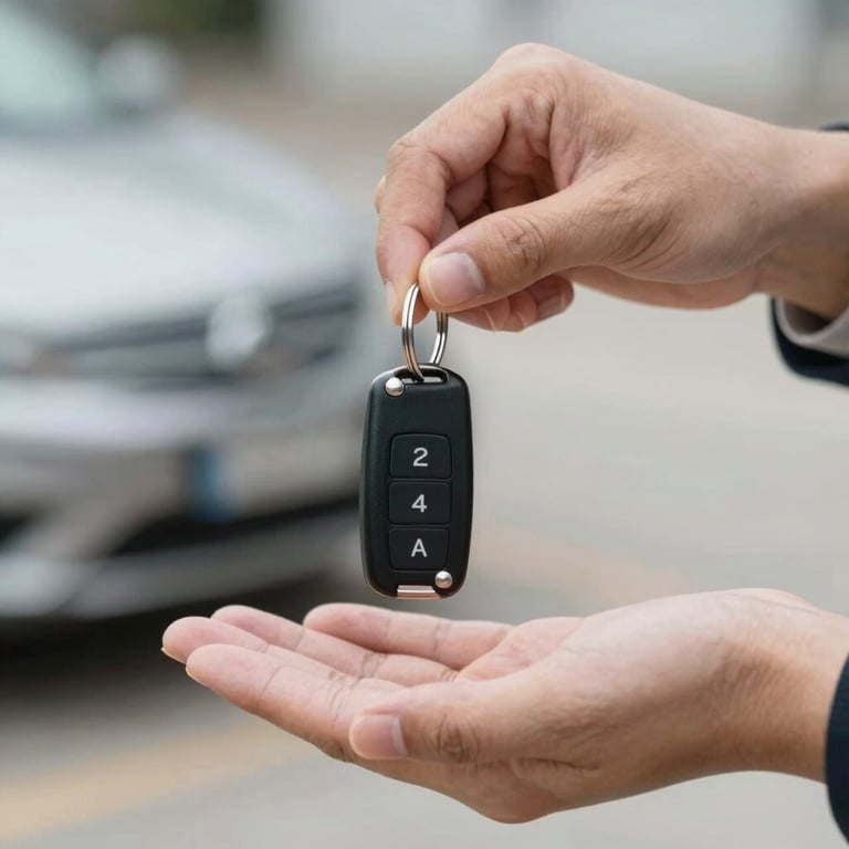 Close up of car keys being handed over, symbolizing a successful sale.