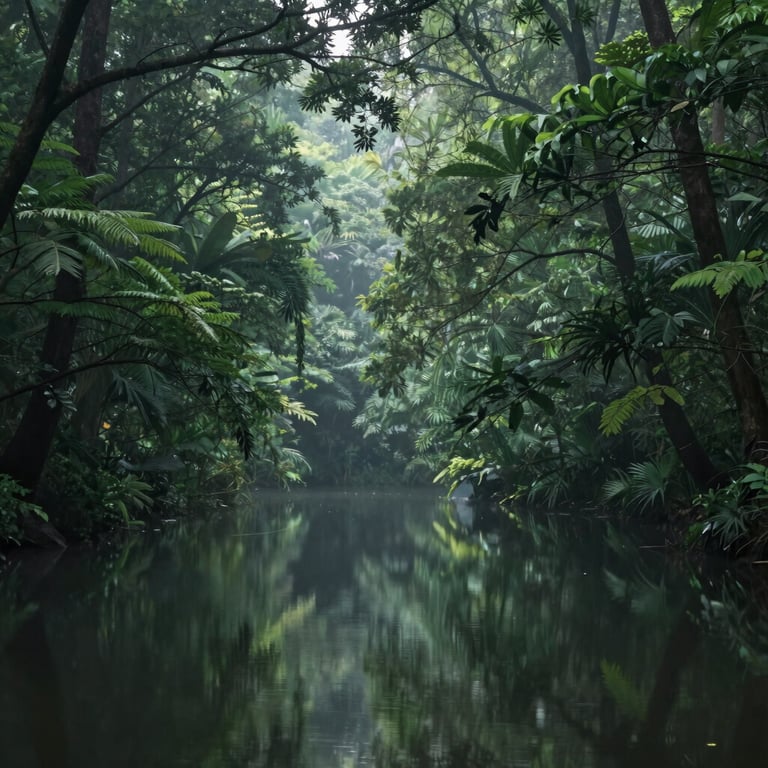 A lush green forest reflecting environmental preservation, soft morning lighting, professional landscape photography with #3C6B5E.