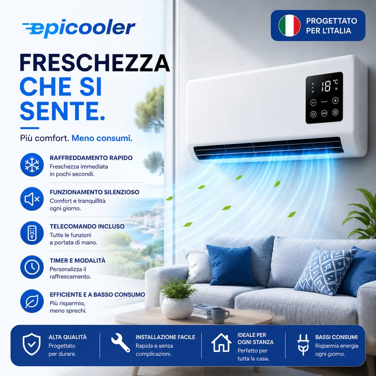Epicooler raffrescatore portatile con raffreddamento rapido e consumi ridotti.