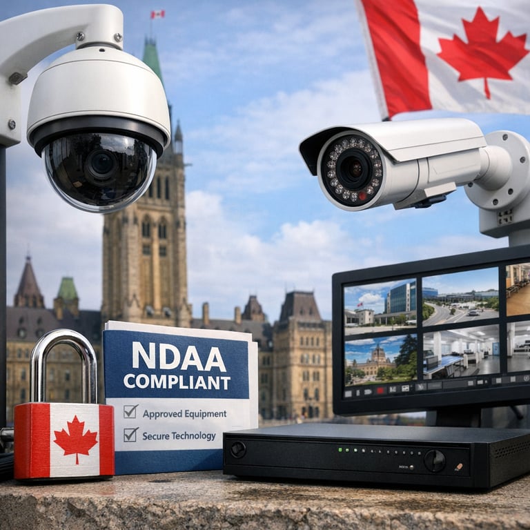 NDAA compliant security cameras with Ottawa Parliament background.
