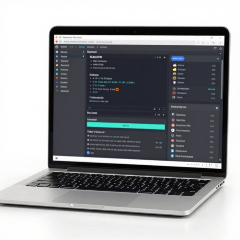 A high-end laptop showing technical diagnostics software, minimal clean background.