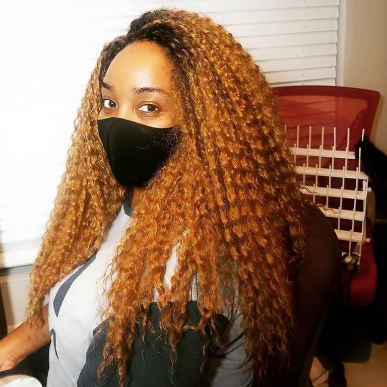 a woman with blonde crochet 