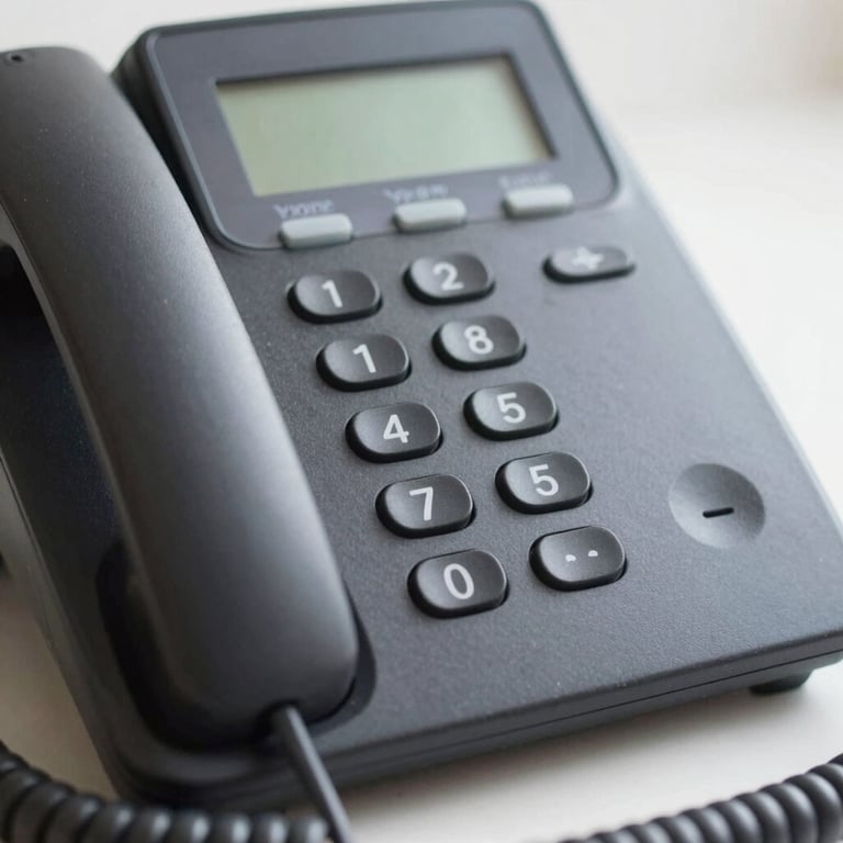 Macro shot of a modern VoIP desk phone, professional soft lighting.