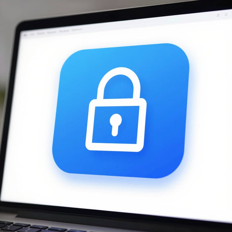 Detail of a digital security certificate icon on a sleek computer monitor.