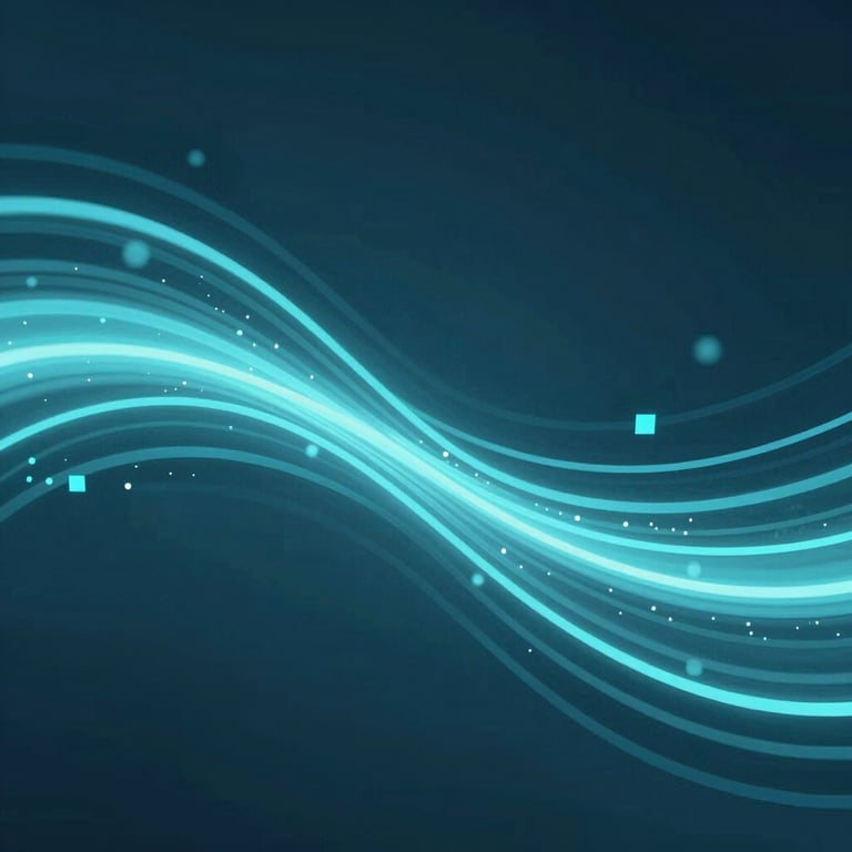 Abstract visualization of data flowing securely, using brand colors #4A7C7F and #1A2C38.