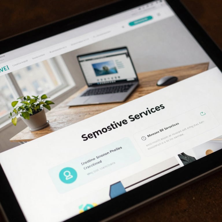 A high-quality close-up of a mobile-responsive website design on a tablet, emphasizing modern tech and professional web design services.