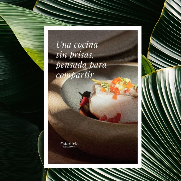 Diseño de afiche para restaurante con fotografía de plato, texto y logotipo