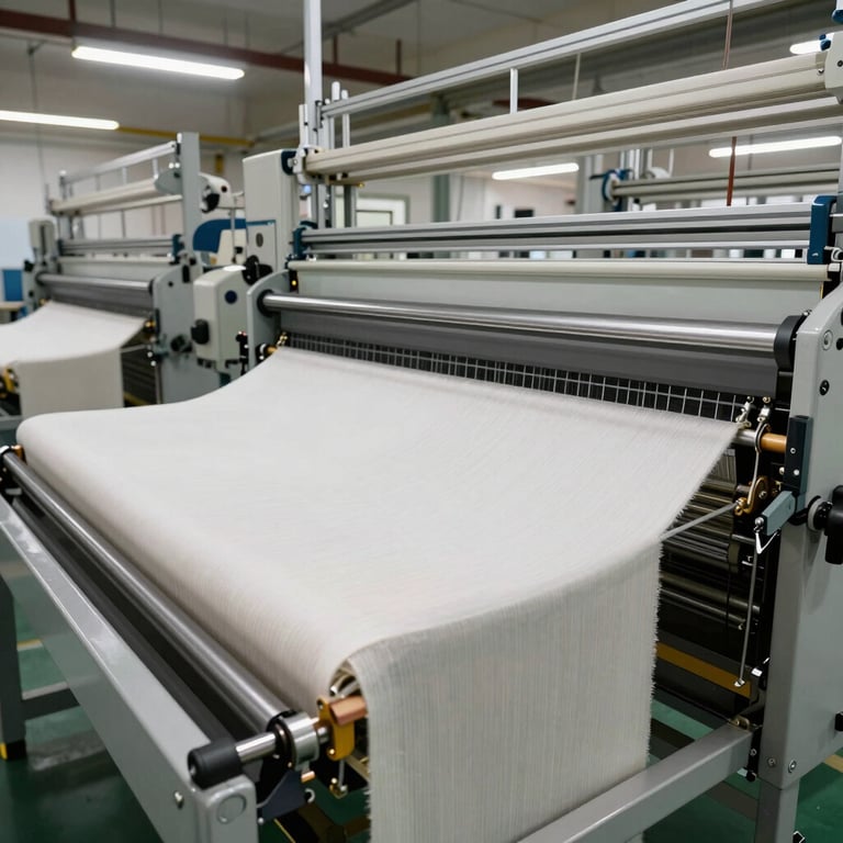 Wide-angle view of a sophisticated, modern textile processing floor in South Asia.