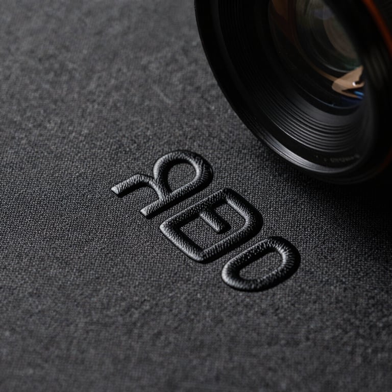 Close-up of embossed fabric details with high-contrast sophisticated lighting.