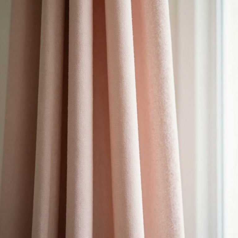 Soft drapes of a premium pastel pink scarf, showcasing delicate fabric texture and weave under warm window light