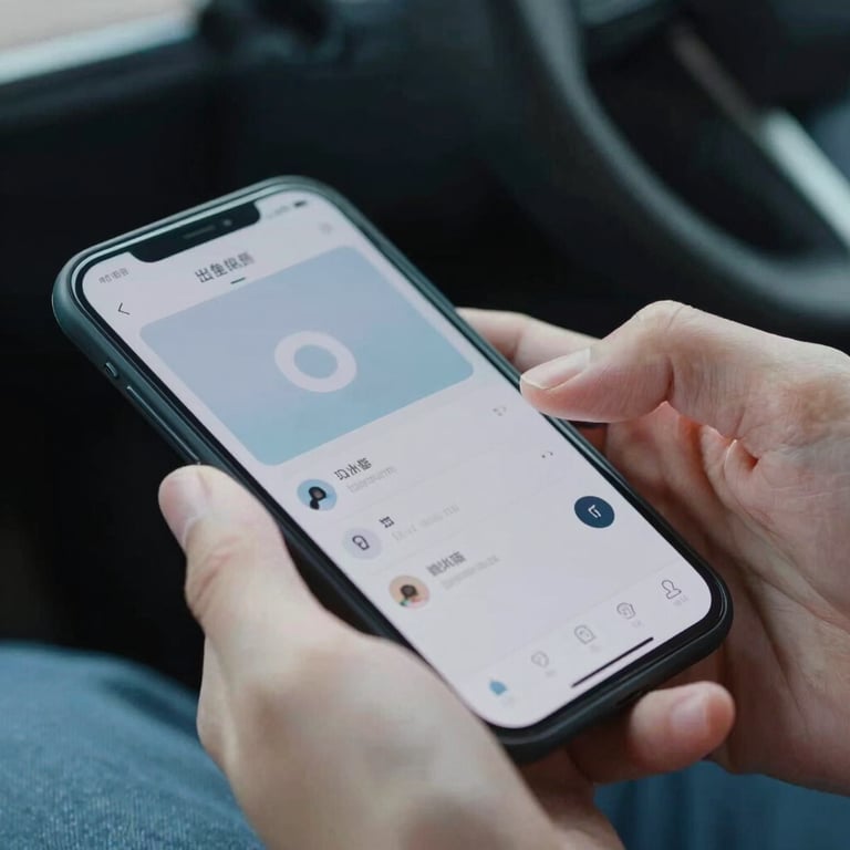 Close-up of a driver's hand typing details into a mobile app on a smartphone, slate blue tones, crisp focus.