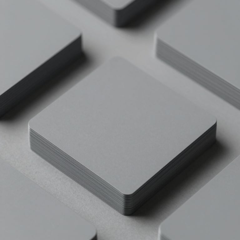 Abstract top-down view of a stack of premium gray cards #D9D9D9 with sharp edges.